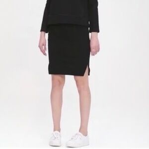 NWT Eileen Fisher Organic Cotton Terry Pull On Slit Pencil Skirt Black